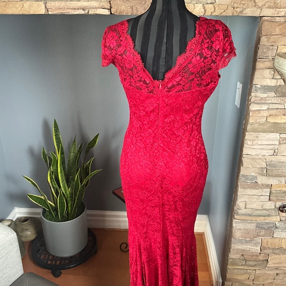 Whimsigoth Vamp Stretch Lace Maxi Gown Mermaid Fairygrunge Pinup Siren Red L - Picture 8 of 12